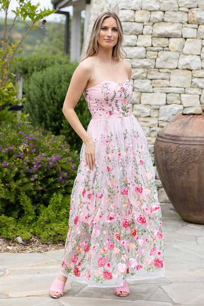 AUGUSTINE MILAN EMBROIDERED STRAPLESS MAXI DRESS - BLUSH PINK