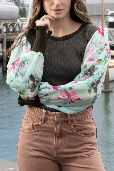 AUGUSTINE - LUCIA TOP - KHAKI FLORAL
