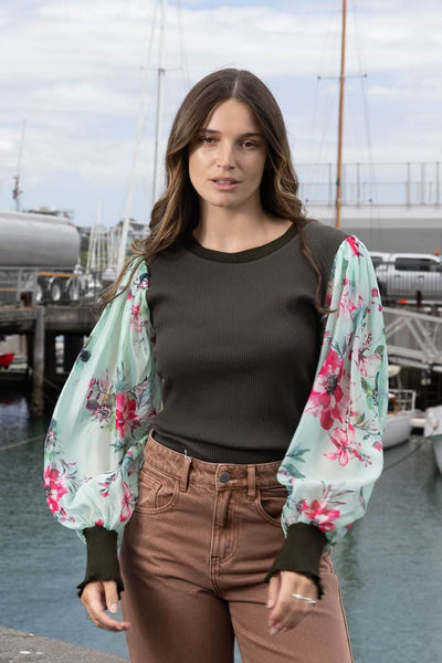 AUGUSTINE - LUCIA TOP - KHAKI FLORAL