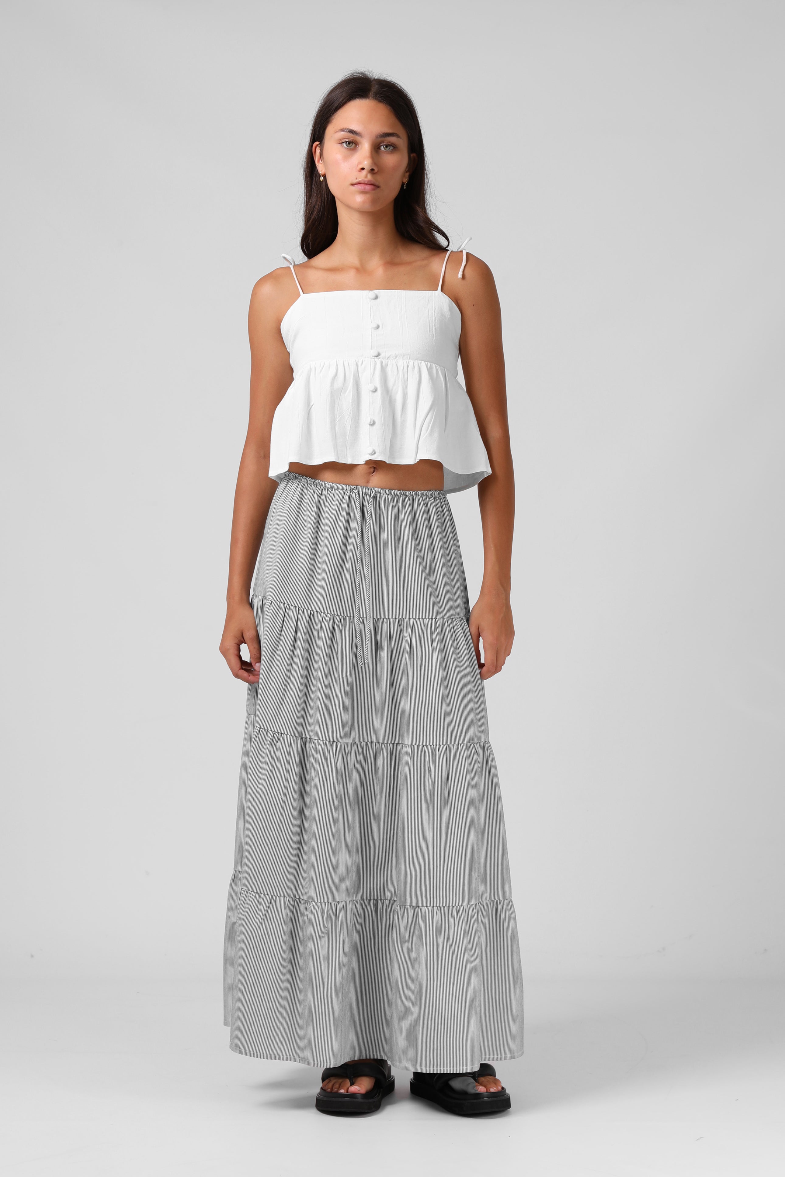 RPM - RUBY MAXI SKIRT - B/W PINSTRIPE