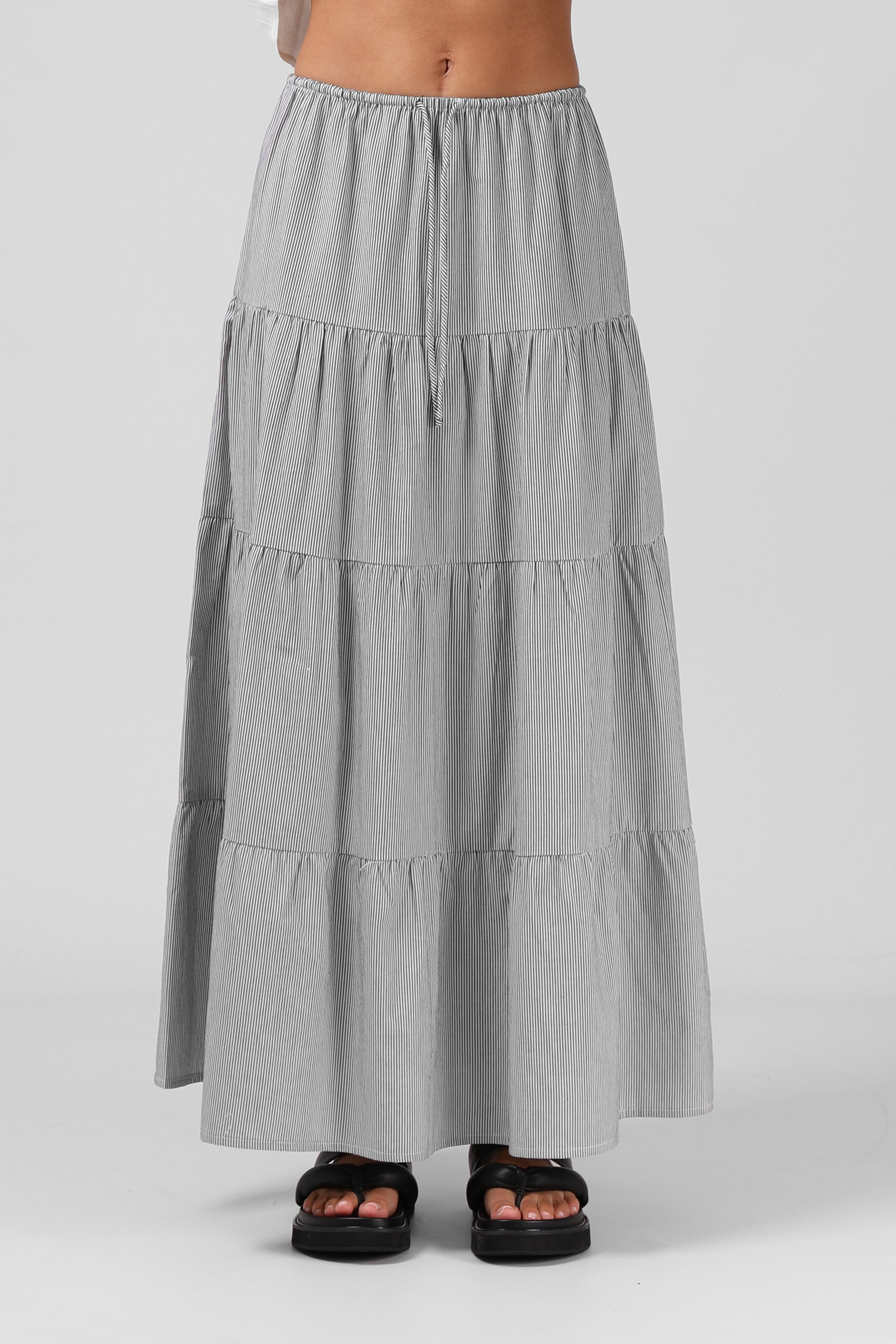 RPM - RUBY MAXI SKIRT - B/W PINSTRIPE