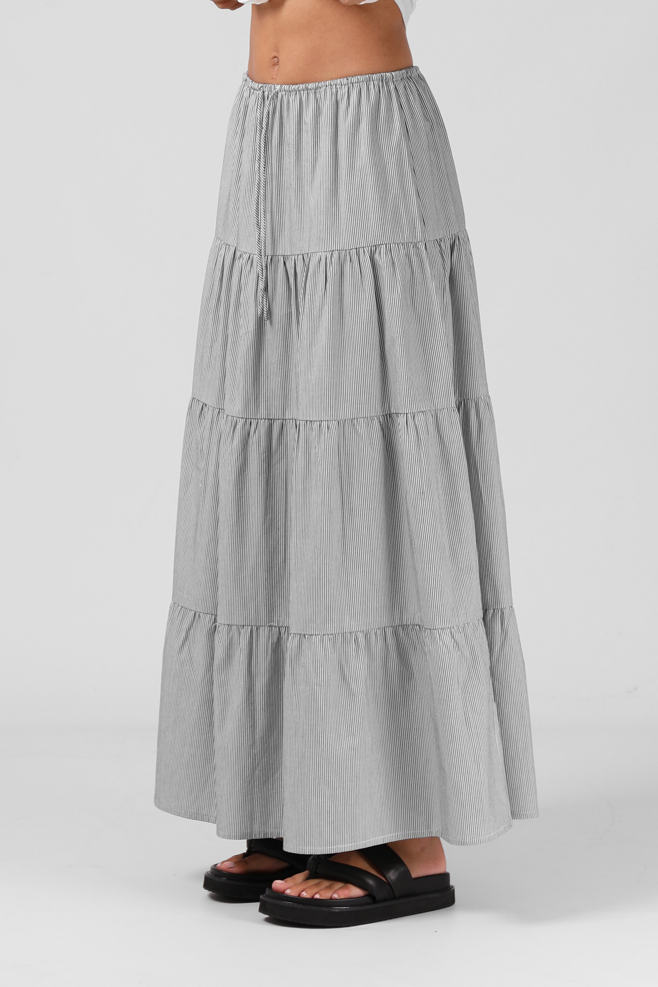 RPM - RUBY MAXI SKIRT - B/W PINSTRIPE