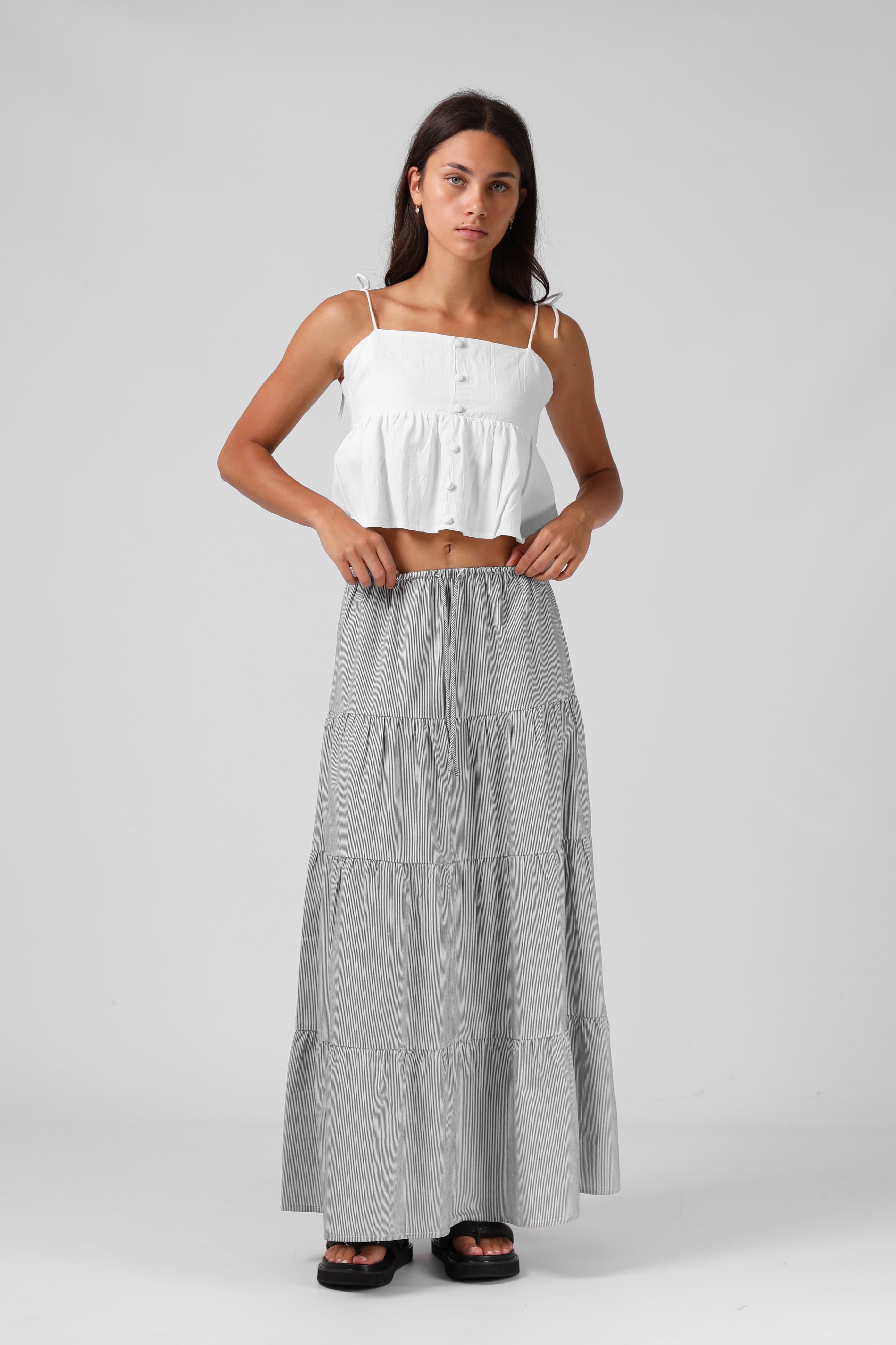 RPM - RUBY MAXI SKIRT - B/W PINSTRIPE