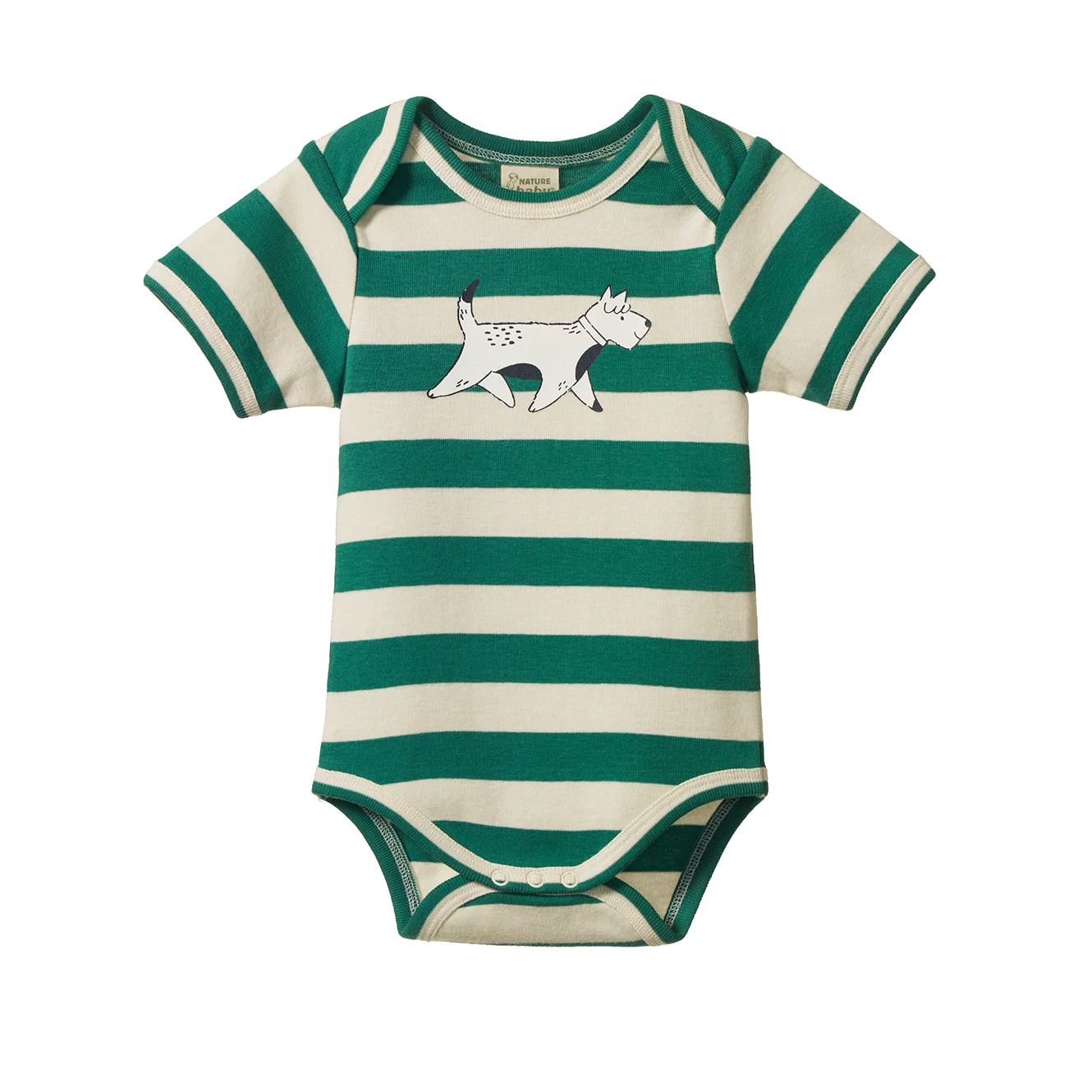 Nature Baby - Cotton Short Sleeve Bodysuit - DOG WALK PEPPERMINT PRINT