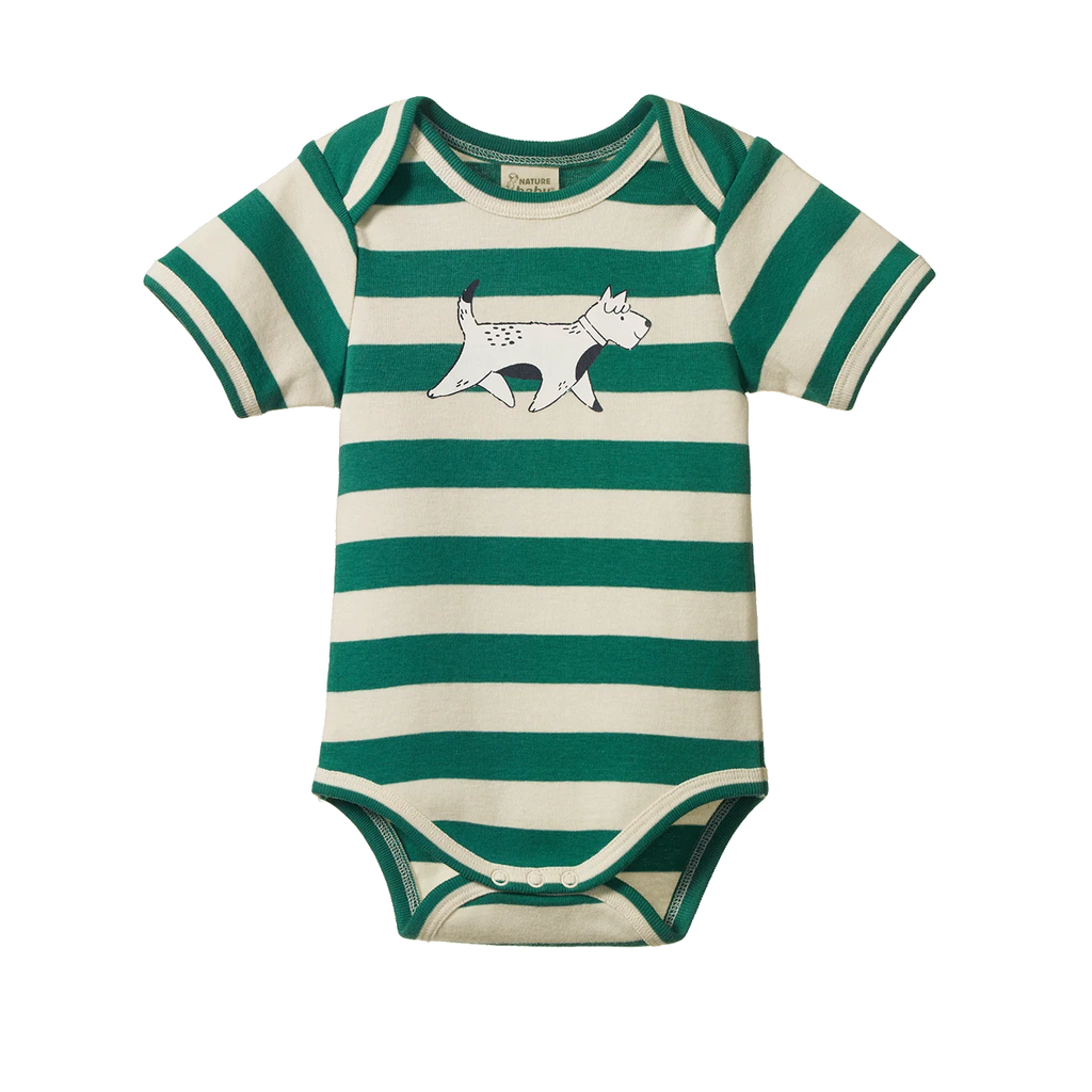 Nature Baby - Cotton Short Sleeve Bodysuit - DOG WALK PEPPERMINT PRINT