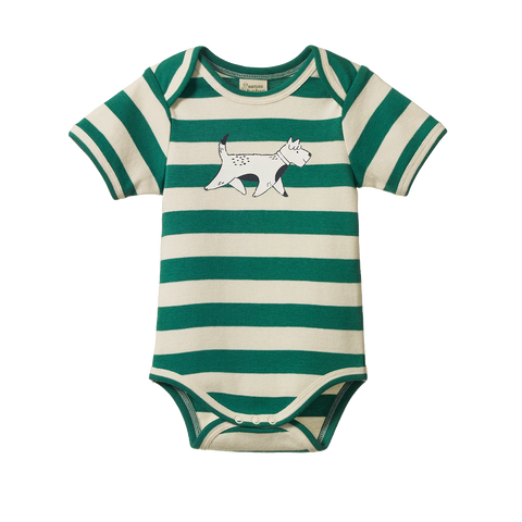 Nature Baby - Cotton Short Sleeve Bodysuit - DOG WALK PEPPERMINT PRINT