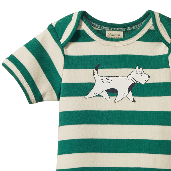 Nature Baby - Cotton Short Sleeve Bodysuit - DOG WALK PEPPERMINT PRINT