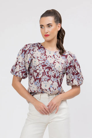 SEEKING LOLA - RELAXED CAREFREE TOP - MERLOT FIELD