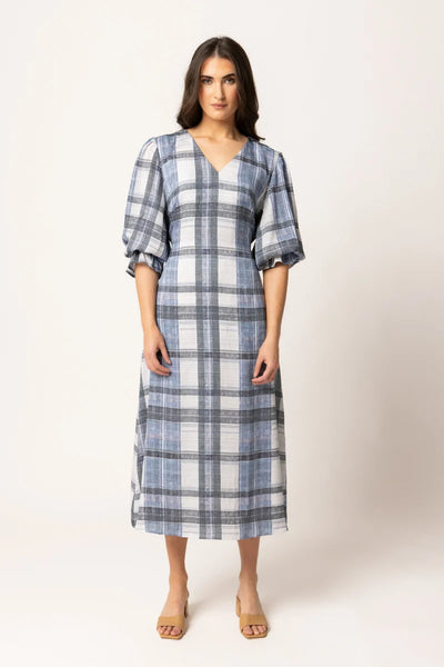 SEEKING LOLA - SANTORINI DRESS - INDIGO CHECK
