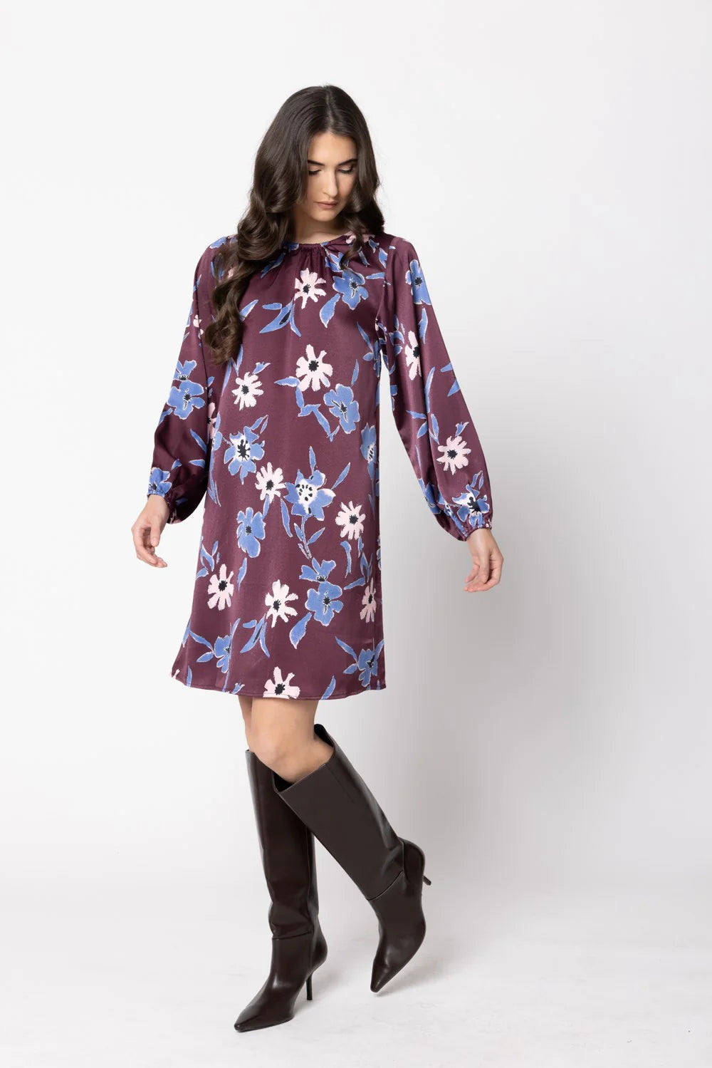 SEEKING LOLA SHIFT DRESS - MERLOT BLOSSOM