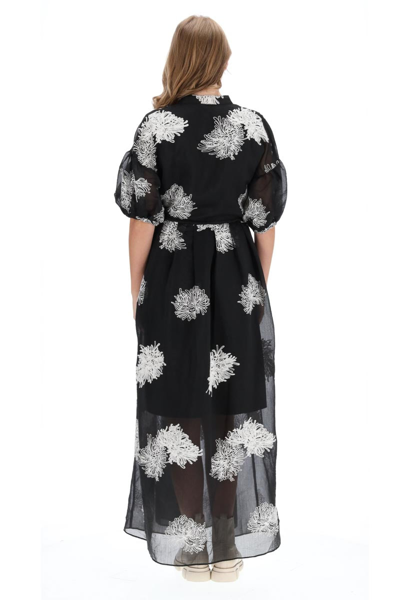 AMAYA  SALLY SHIRT DRESS - BLACK EMBROIDERED