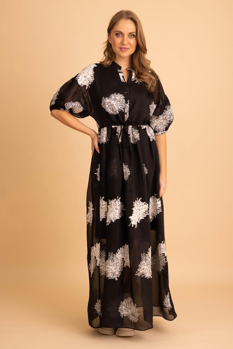 AMAYA  SALLY SHIRT DRESS - BLACK EMBROIDERED