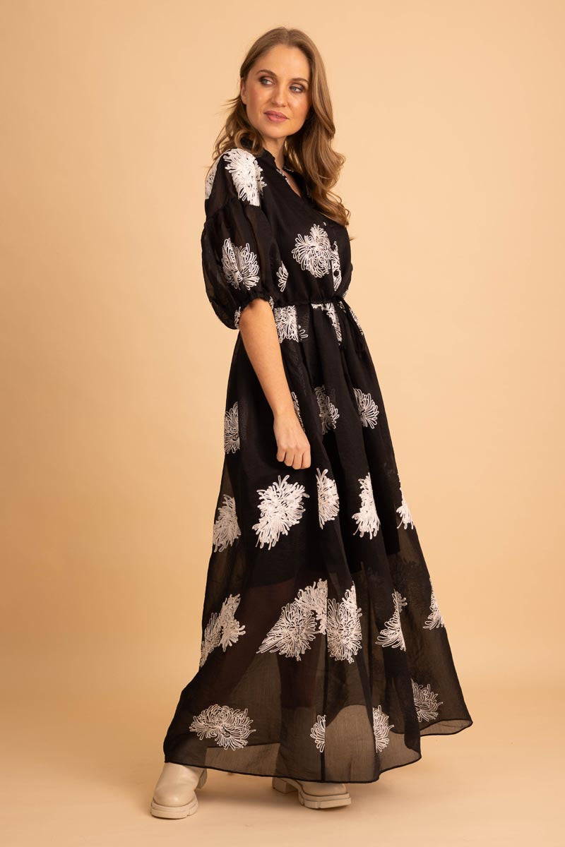 AMAYA  SALLY SHIRT DRESS - BLACK EMBROIDERED