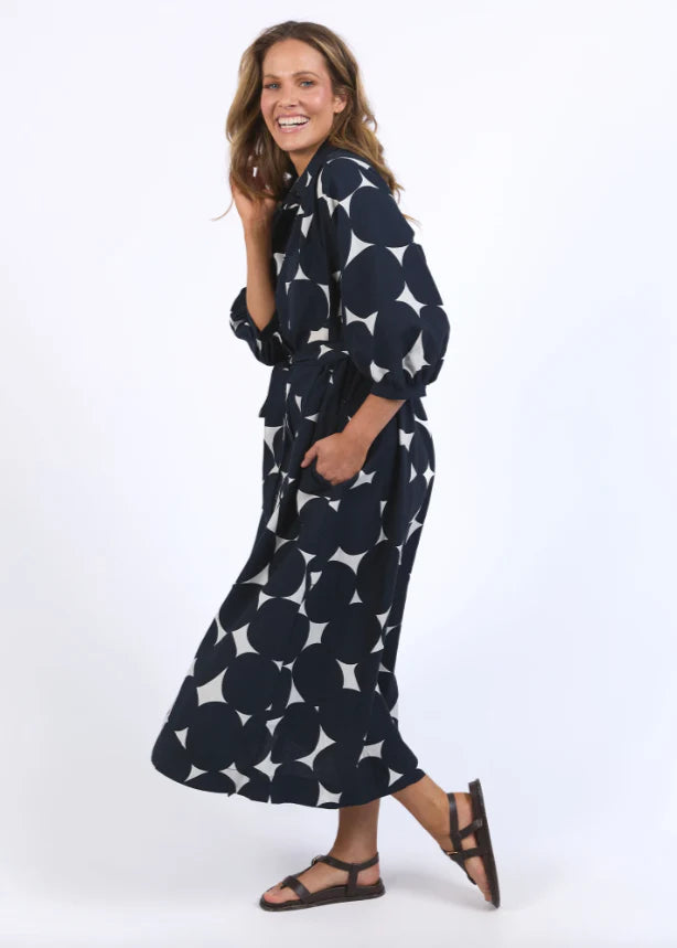 ELM   DEMI SPOT DRESS - NAVY