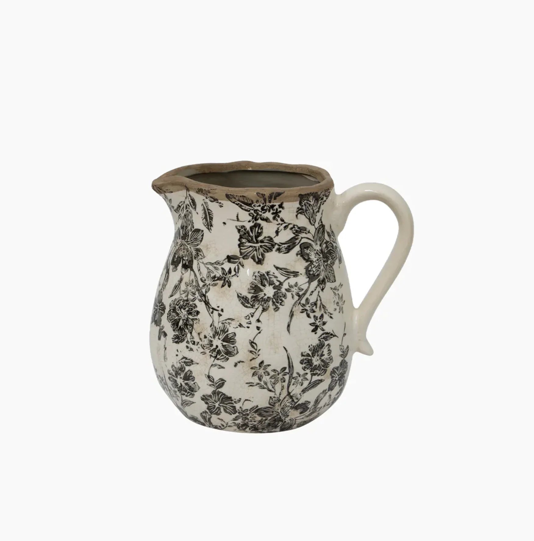French Country  - BLACK FLORAL JUG - SHORT