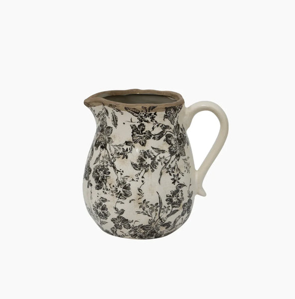 French Country  - BLACK FLORAL JUG - SHORT
