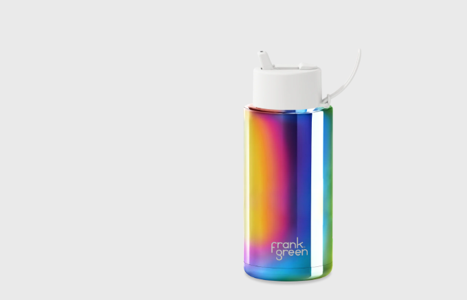Frank Green Chrome Rainbow Ceramic Reusable Bottle with Straw Lid - 34oz / 1,000ml