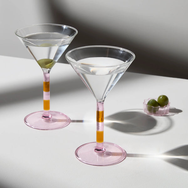 FAZEEK STRIPED MARTINI GLASSES - SET OF 2 - PINK + AMBER