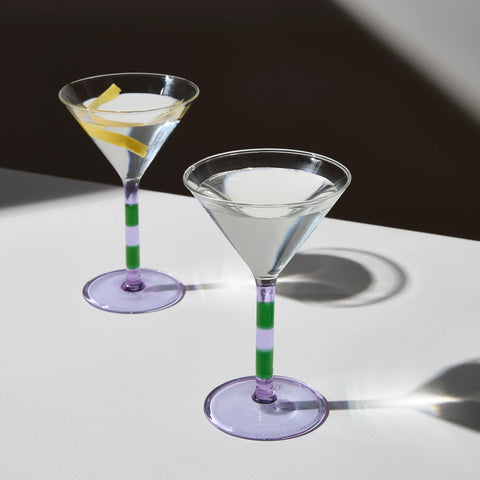 FAZEEK STRIPED MARTINI GLASSES - SET OF 2 - LILAC +GREEN