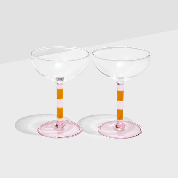 FAZEEK STRIPE COUPES GLASSES - SET OF 2 - PINK + AMBER