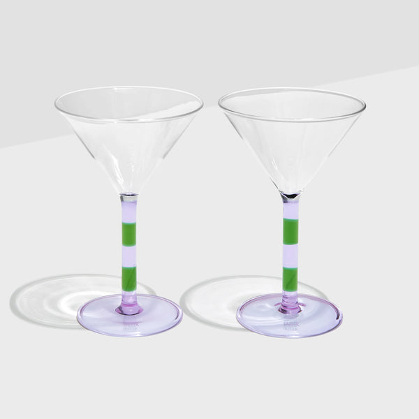 FAZEEK STRIPED MARTINI GLASSES - SET OF 2 - LILAC +GREEN