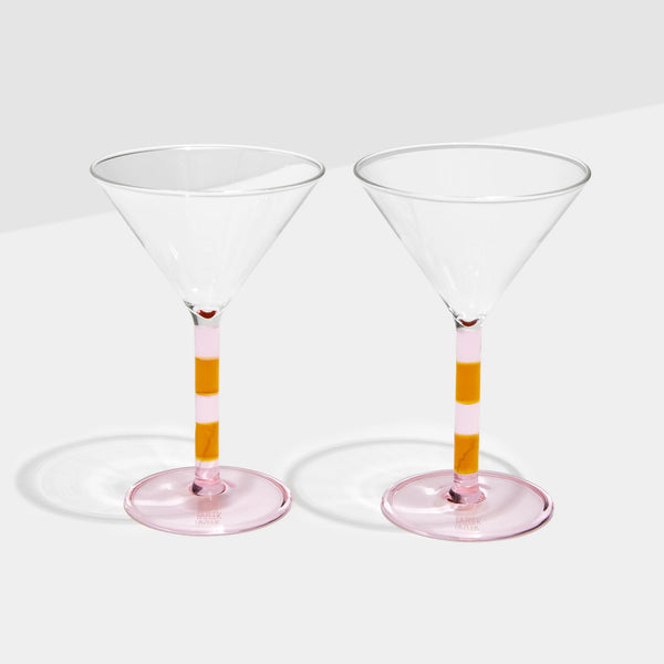 FAZEEK STRIPED MARTINI GLASSES - SET OF 2 - PINK + AMBER