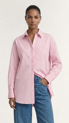 STAPLE THE LABEL - KARI OVERSIZED SHIRT - PINK/WHITE STRIPE