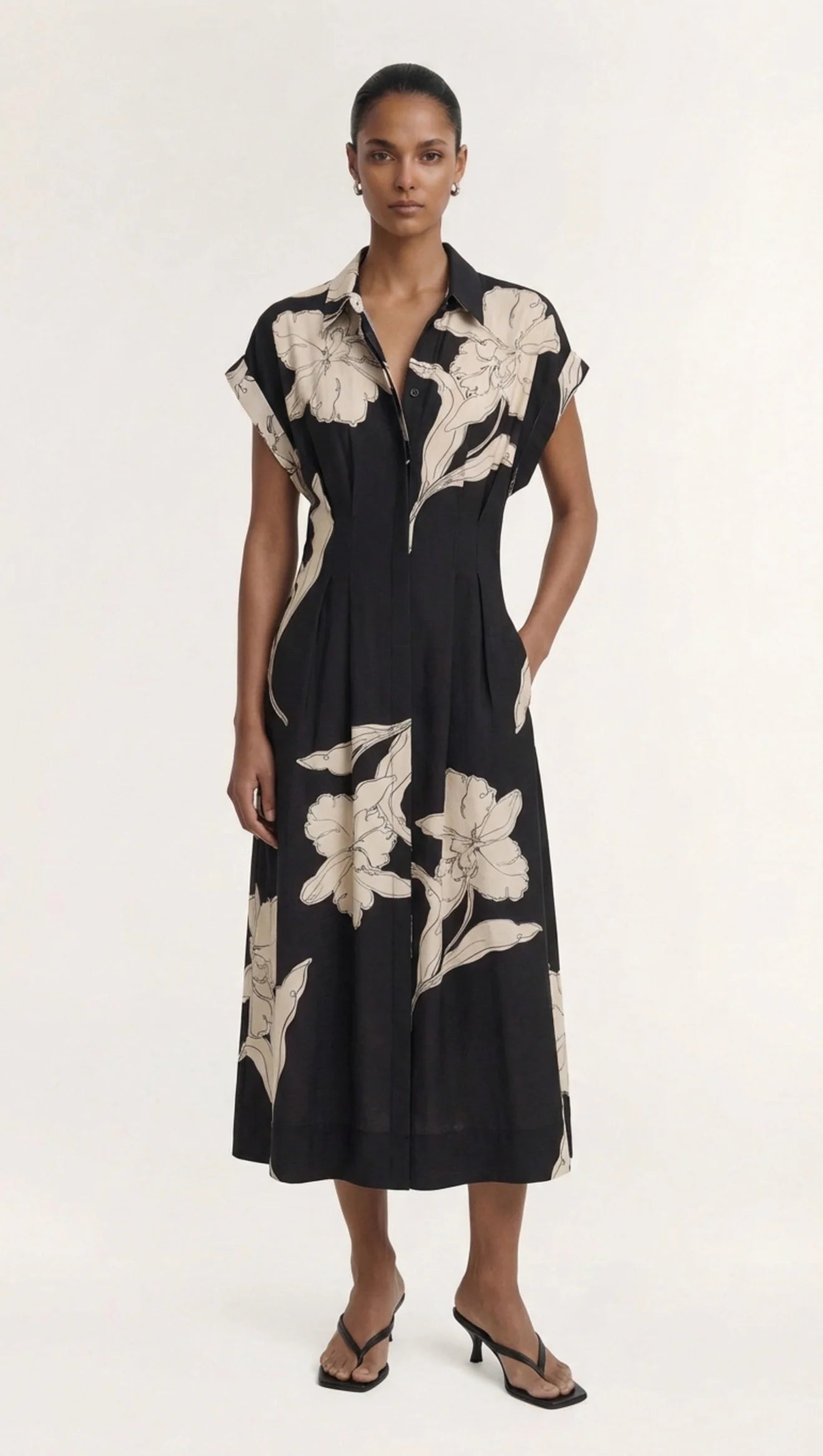 STAPLE THE LABEL - VEDA MIDI DRESS - BLACK/CREAM FLORAL