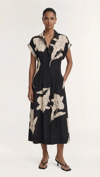 STAPLE THE LABEL - VEDA MIDI DRESS - BLACK/CREAM FLORAL