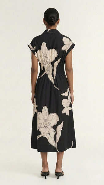 STAPLE THE LABEL - VEDA MIDI DRESS - BLACK/CREAM FLORAL