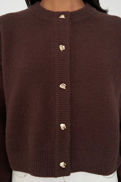 HUFFER - ELLE CROP CARDIGAN - CHESTNUT