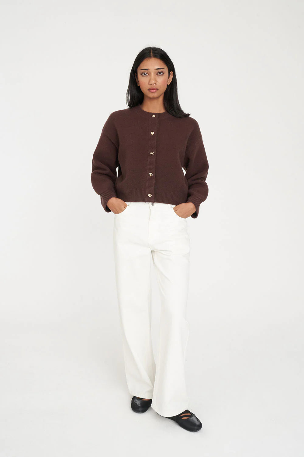 HUFFER - ELLE CROP CARDIGAN - CHESTNUT