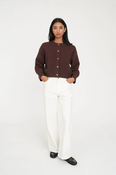 HUFFER - ELLE CROP CARDIGAN - CHESTNUT