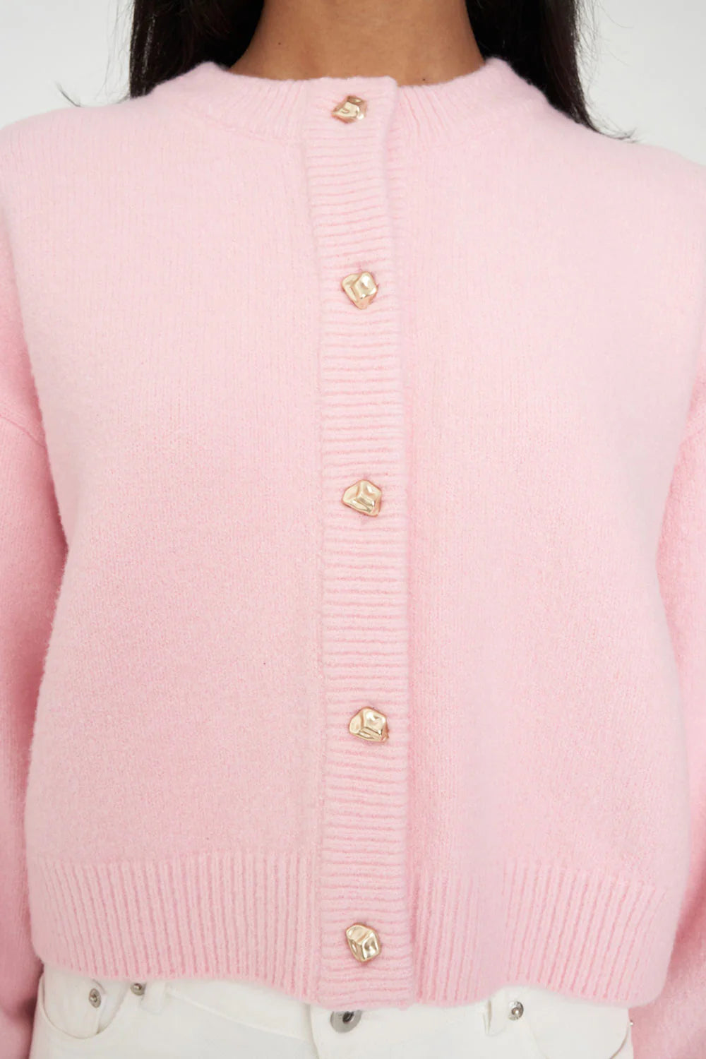 HUFFER - ELLE CROP CARDIGAN - PALE ROSE