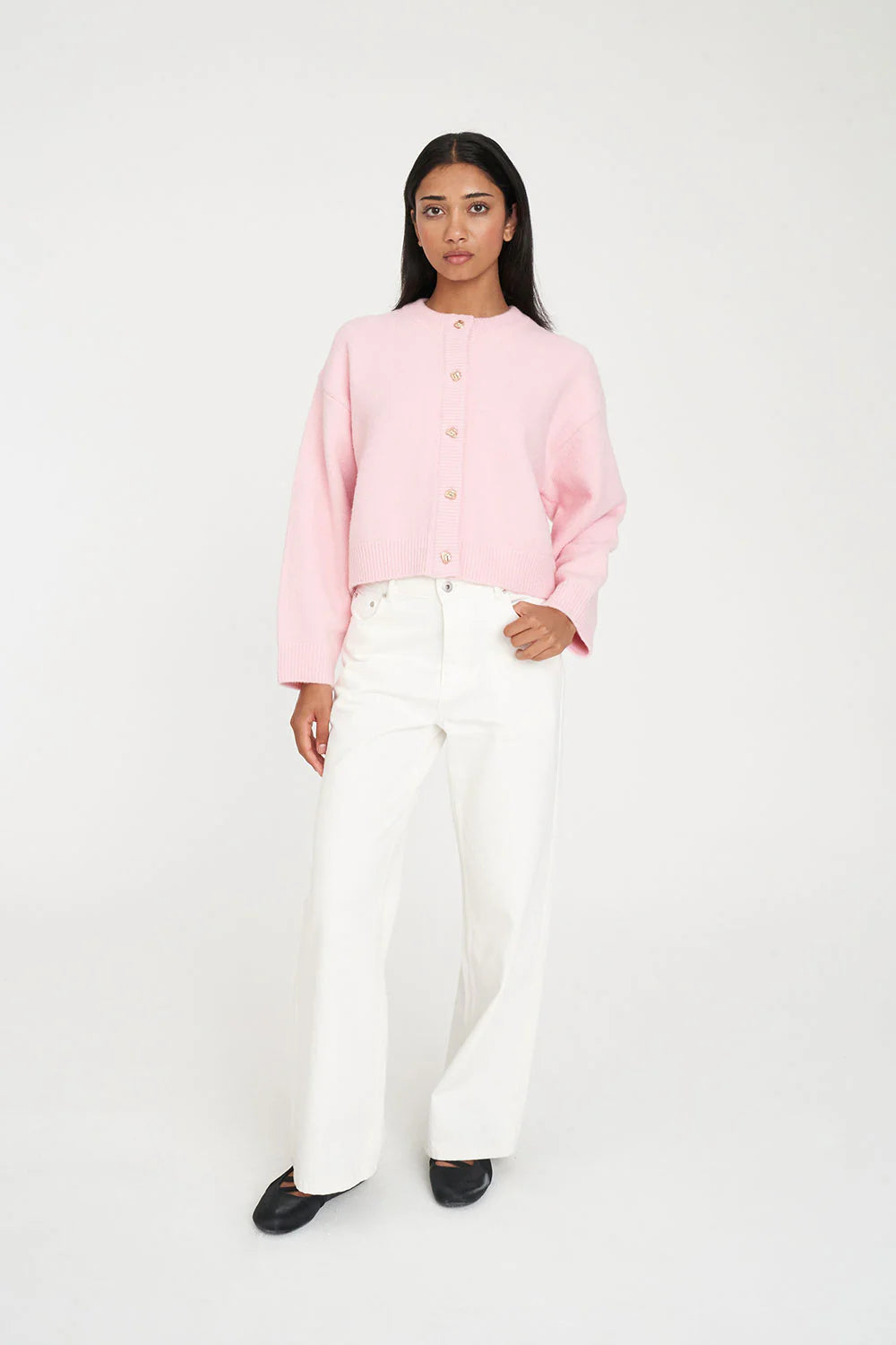 HUFFER - ELLE CROP CARDIGAN - PALE ROSE