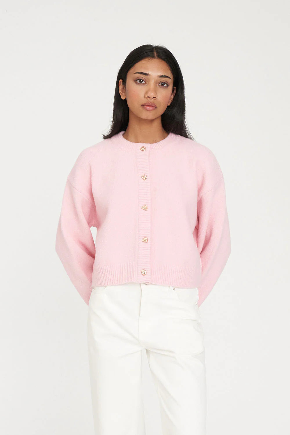HUFFER - ELLE CROP CARDIGAN - PALE ROSE
