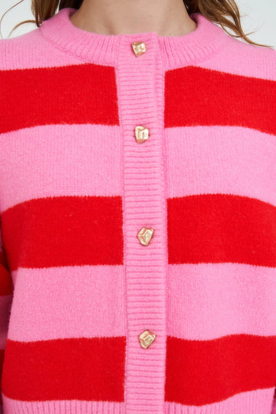 HUFFER - ELLE CROP CARDIGAN - PINK/RED