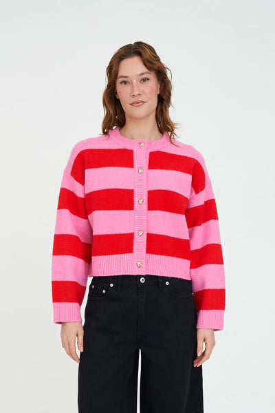 HUFFER - ELLE CROP CARDIGAN - PINK/RED