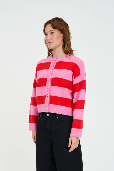 HUFFER - ELLE CROP CARDIGAN - PINK/RED