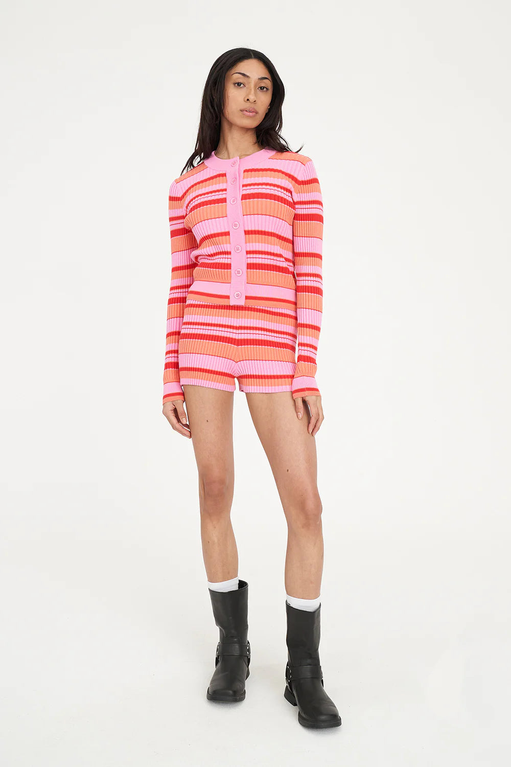 HUFFER - KYRA STRIPE KNIT CARDIGAN - HEATWAVE