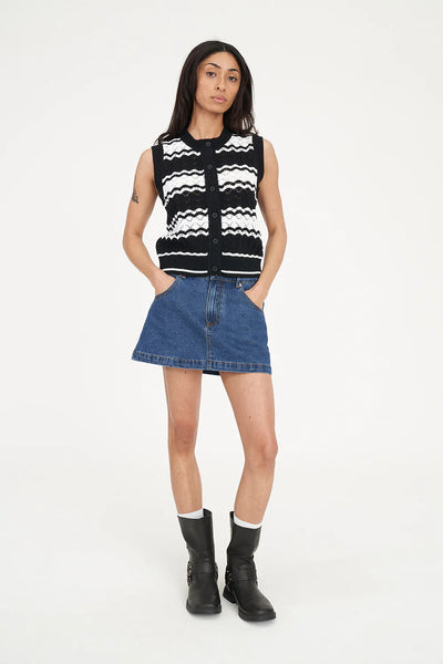 HUFFER - ZIGGY STRIPE VEST - BLACK/WHITE