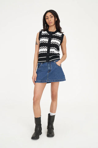 HUFFER - ZIGGY STRIPE VEST - BLACK/WHITE