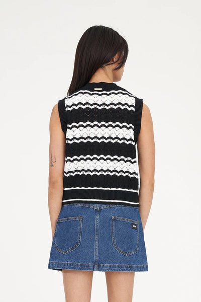 HUFFER - ZIGGY STRIPE VEST - BLACK/WHITE