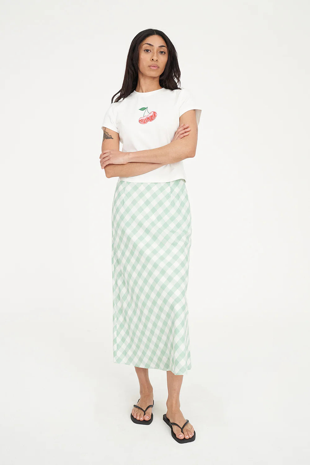 HUFFER - CELINE LILA MIDI SKIRT- MATCHA/CHALK