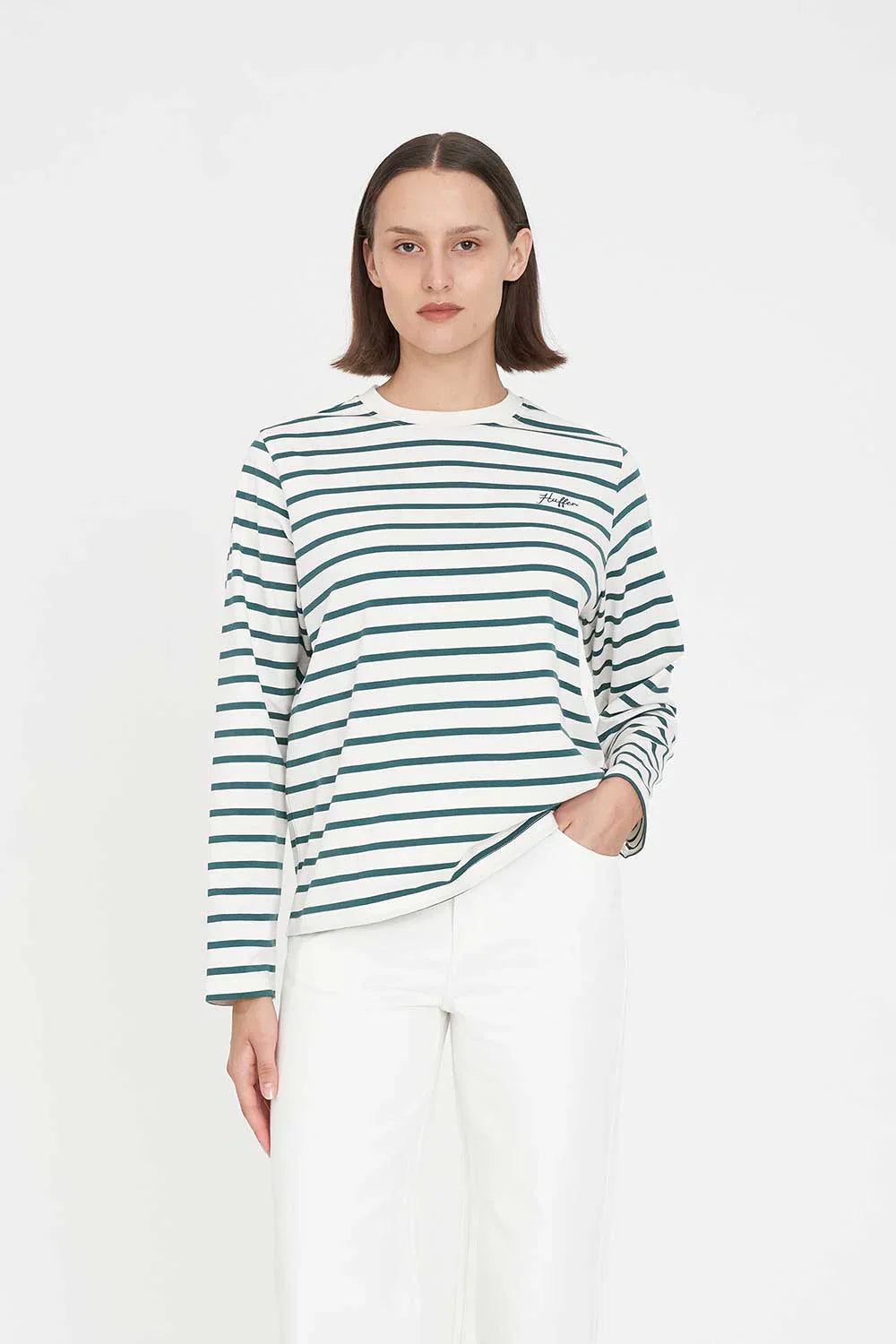 HUFFER OUI OUI L/S RELAX TEE - CHALK/MEADOW