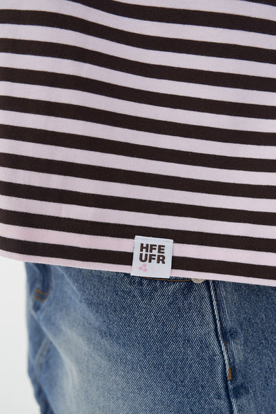 HUFFER ALEX STRIPE BILLIE L/S TEE - PETAL/COCOA