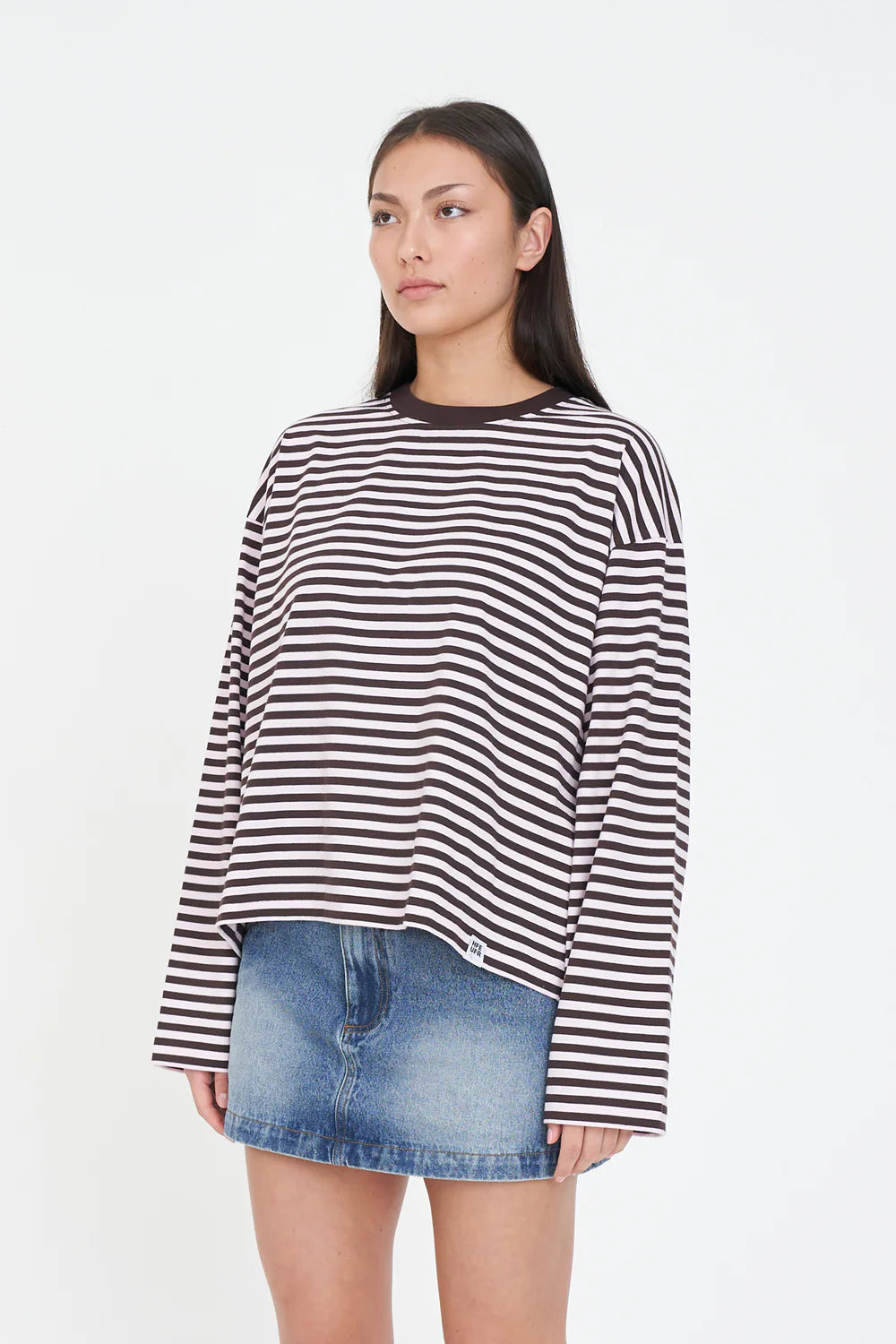 HUFFER ALEX STRIPE BILLIE L/S TEE - PETAL/COCOA