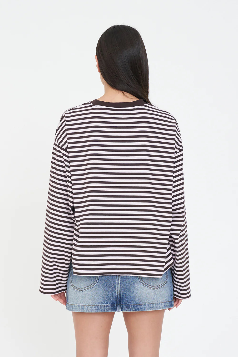 HUFFER ALEX STRIPE BILLIE L/S TEE - PETAL/COCOA