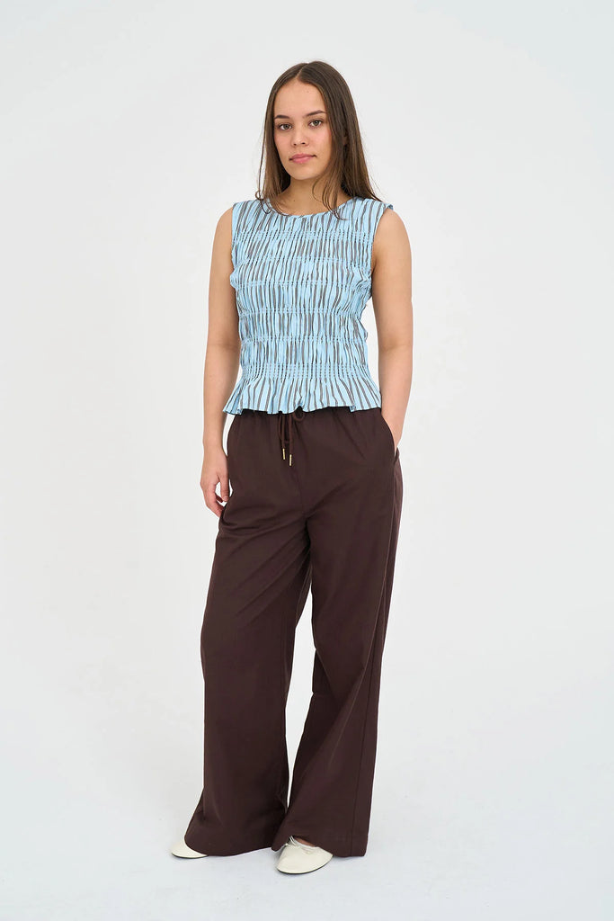 HUFFER STRIPE BRIDGET SHIRRED TOP - BAY BLUE