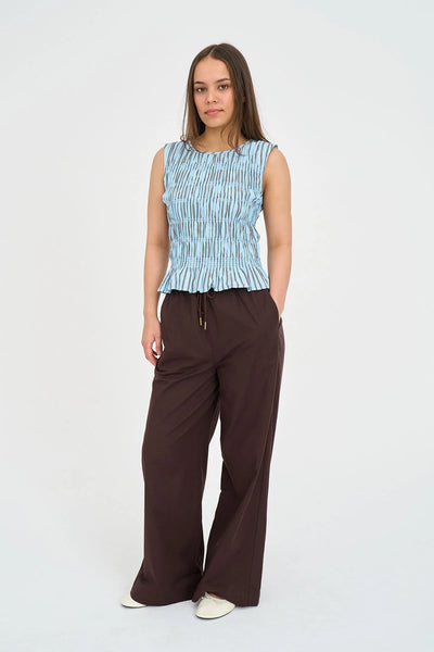HUFFER STRIPE BRIDGET SHIRRED TOP - BAY BLUE
